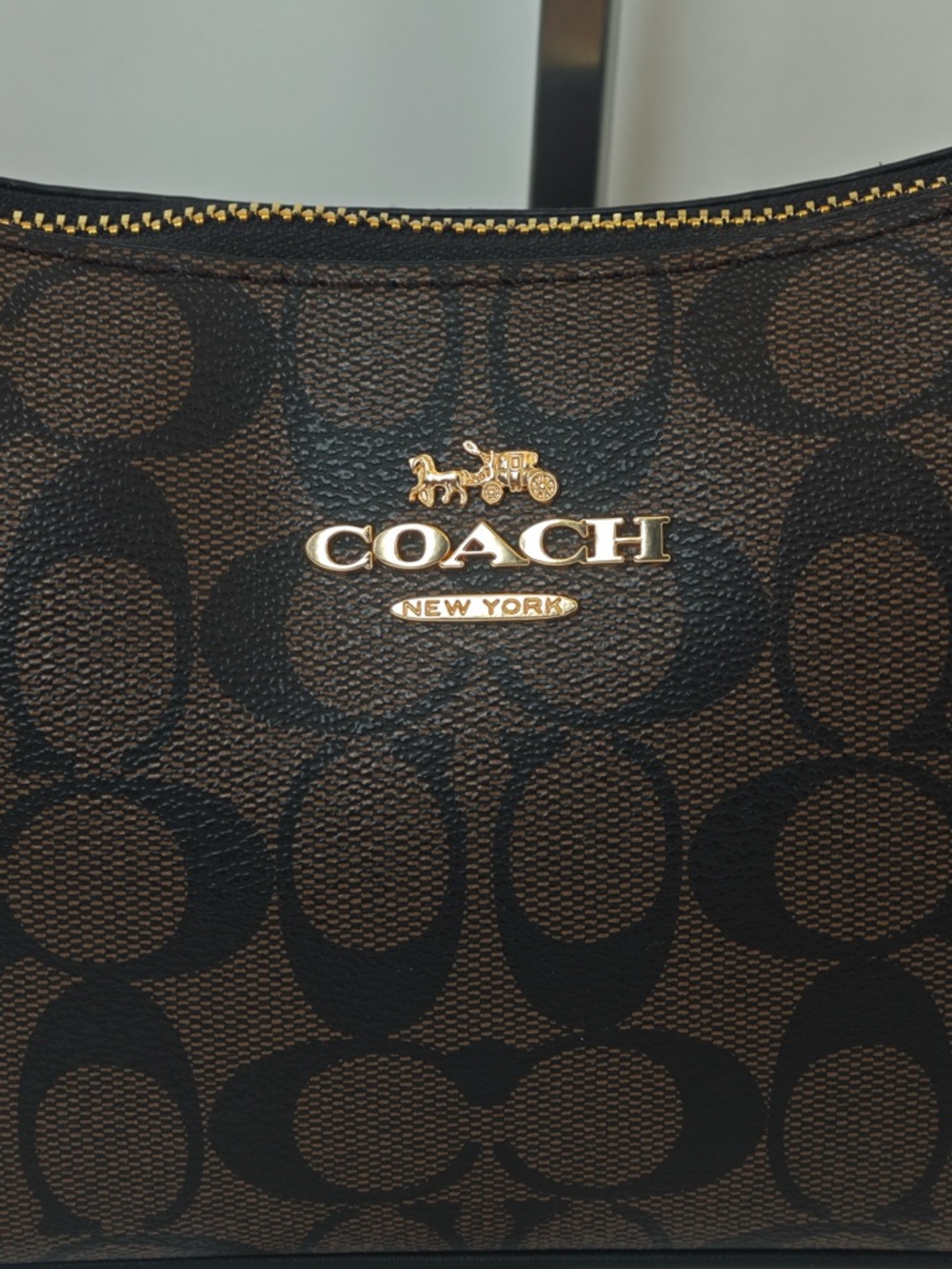 Coach Dark Brown Signature Mini Hobo with Gold Chain - Picture 11 of 12
